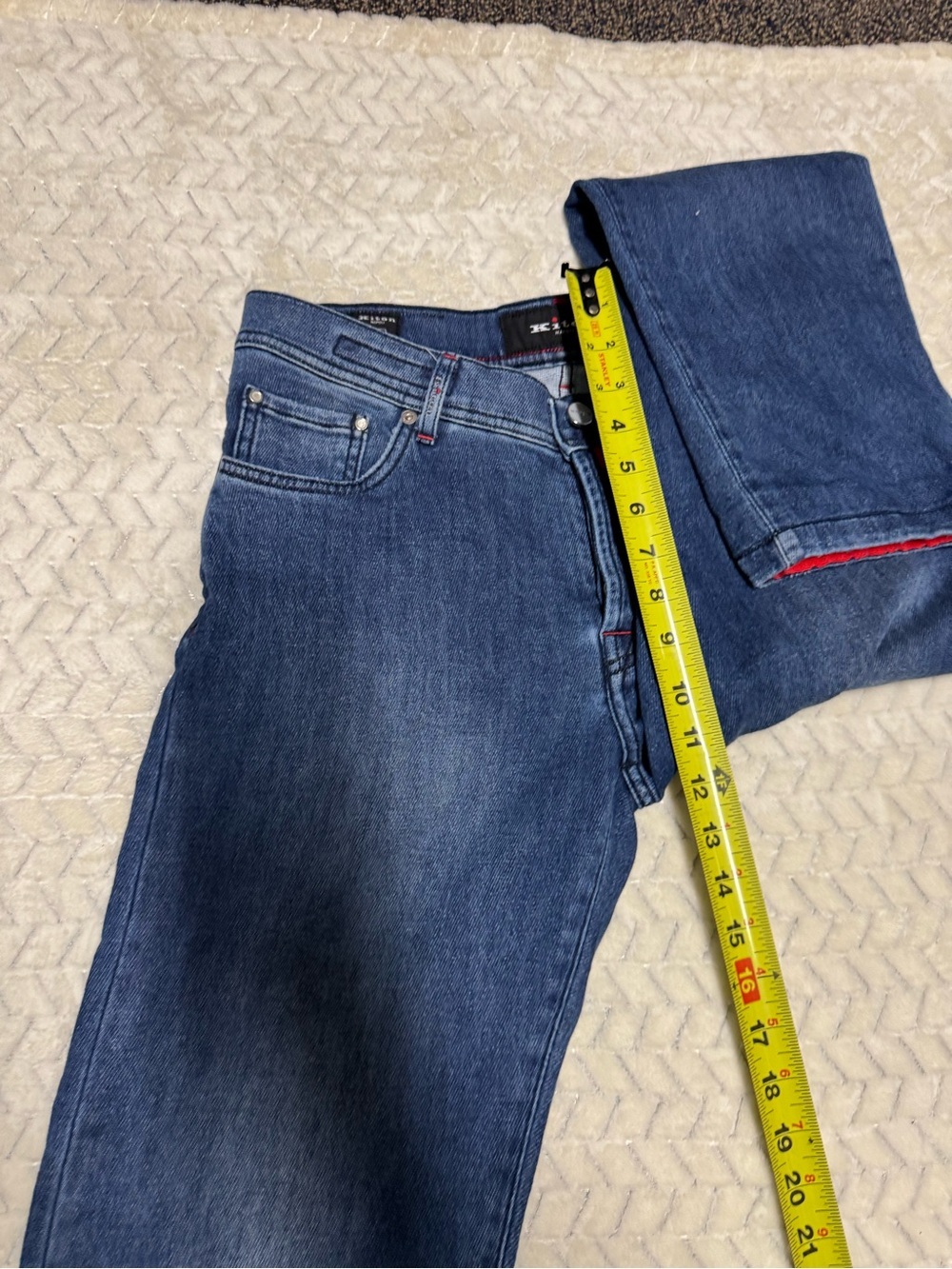 Kiton Denim Jeans in Medium Blue with Red Accents - Picture 14 of 16